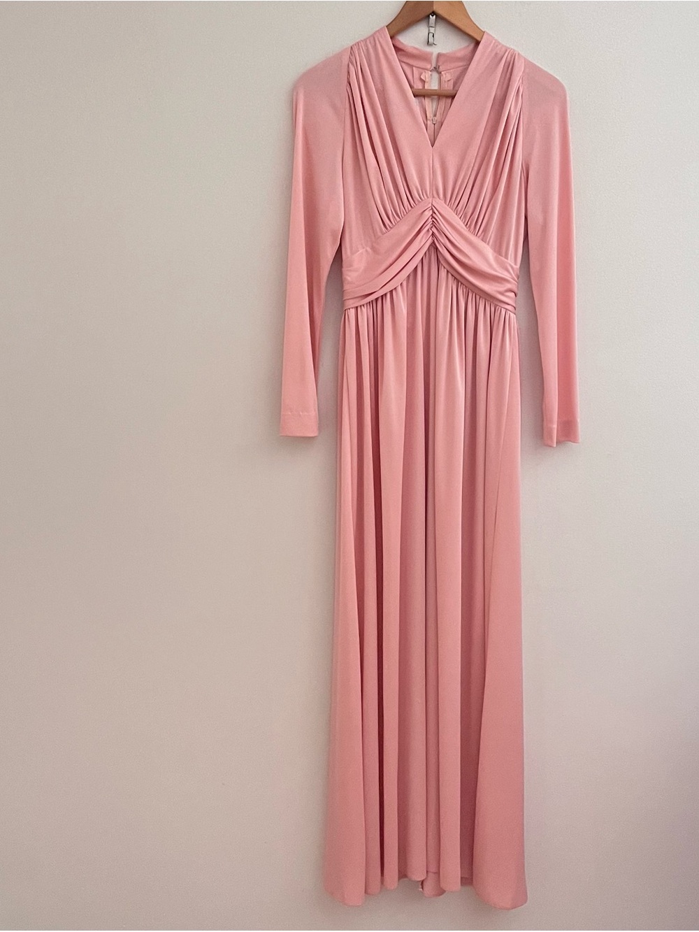 Vintage Emma Domb Pink Grecian Maxi Dress Size Small Draped Elegant Eveningwear